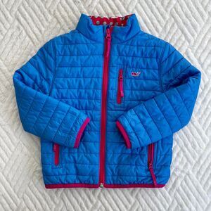 Vineyard Vines Girls Quilted Puffer Jacket Blue Pink Whale Lining 2T